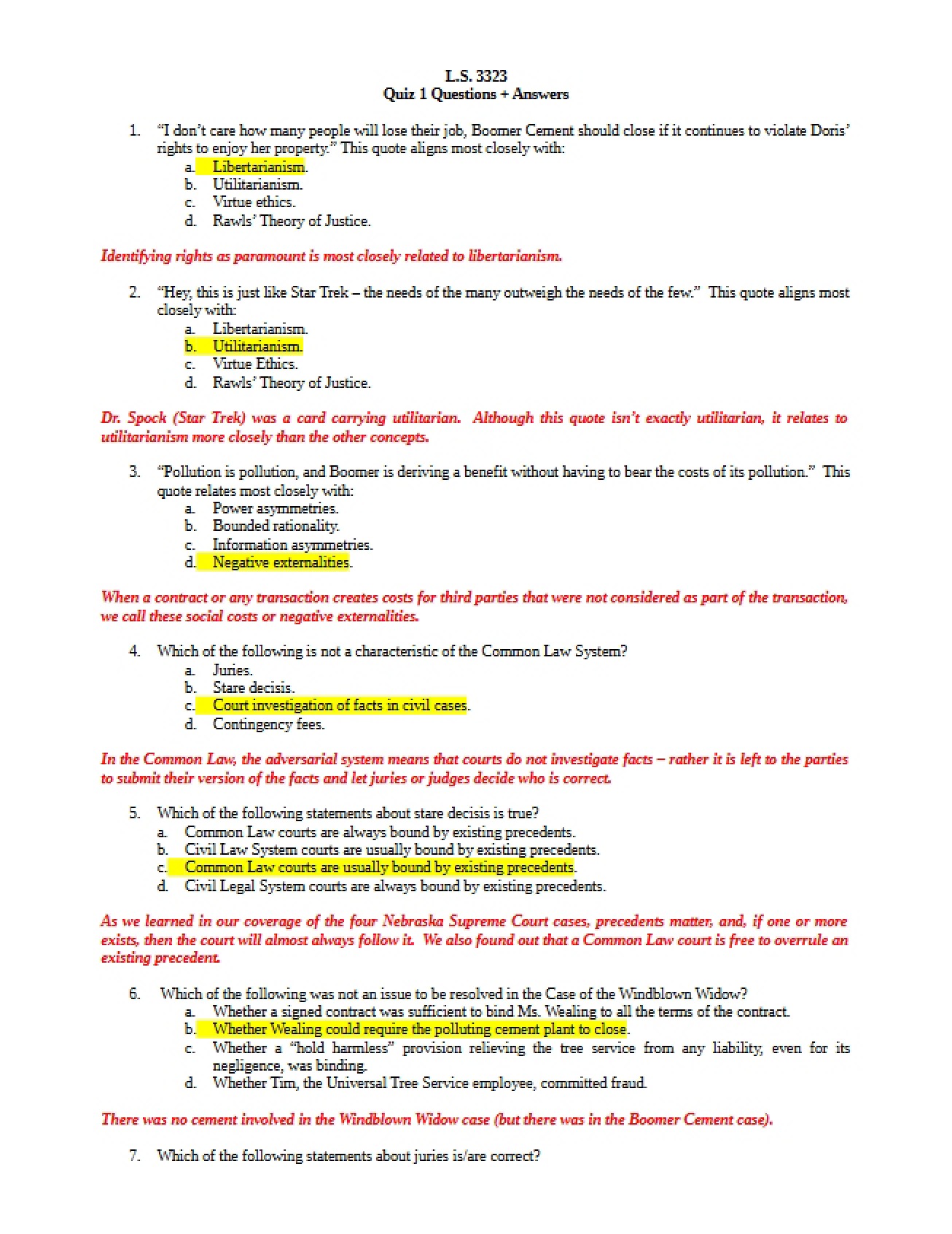 Answers and Questions for Quiz 1