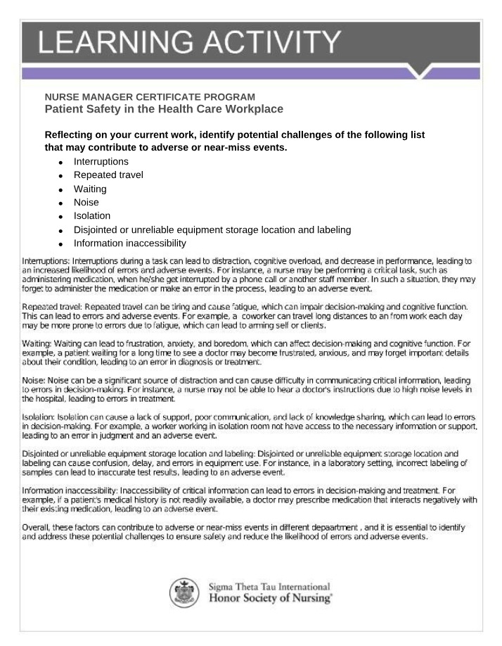 Patient Safety - Identifying Challenges and Potential Factors