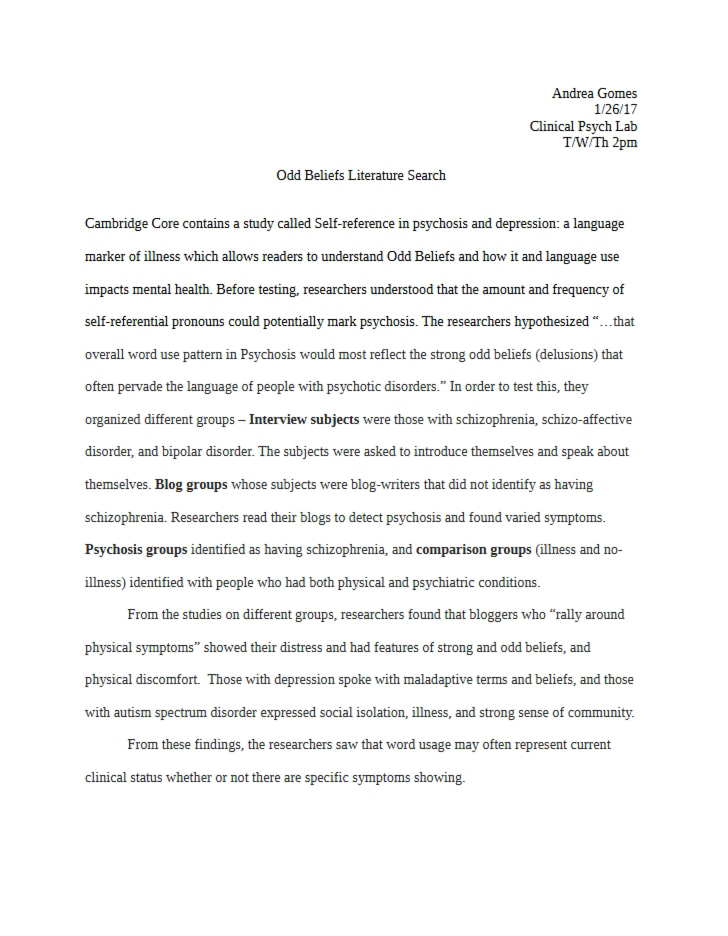 Literature Search Odd Beliefs