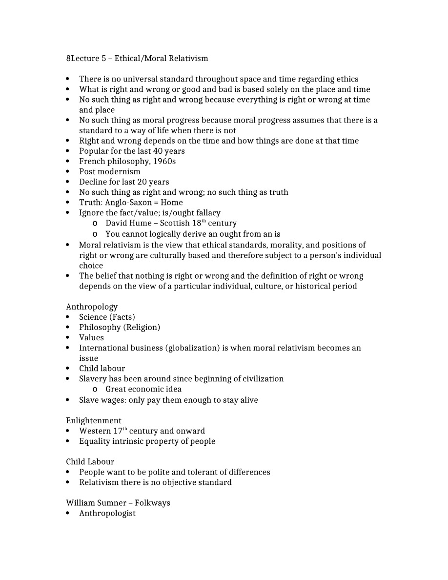 Ethical-Moral Relativism - Lecture 5