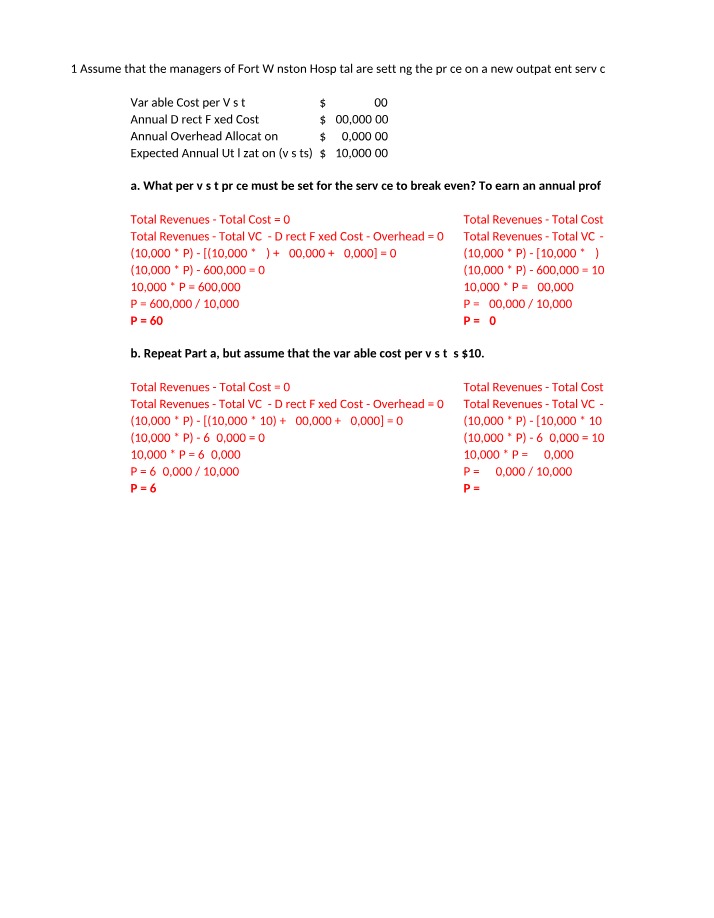 Pricing a New Outpatient Service at Fort Winston