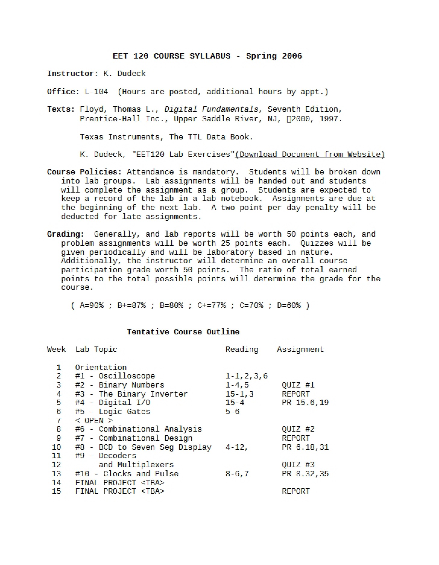 Syllabus for EET 120