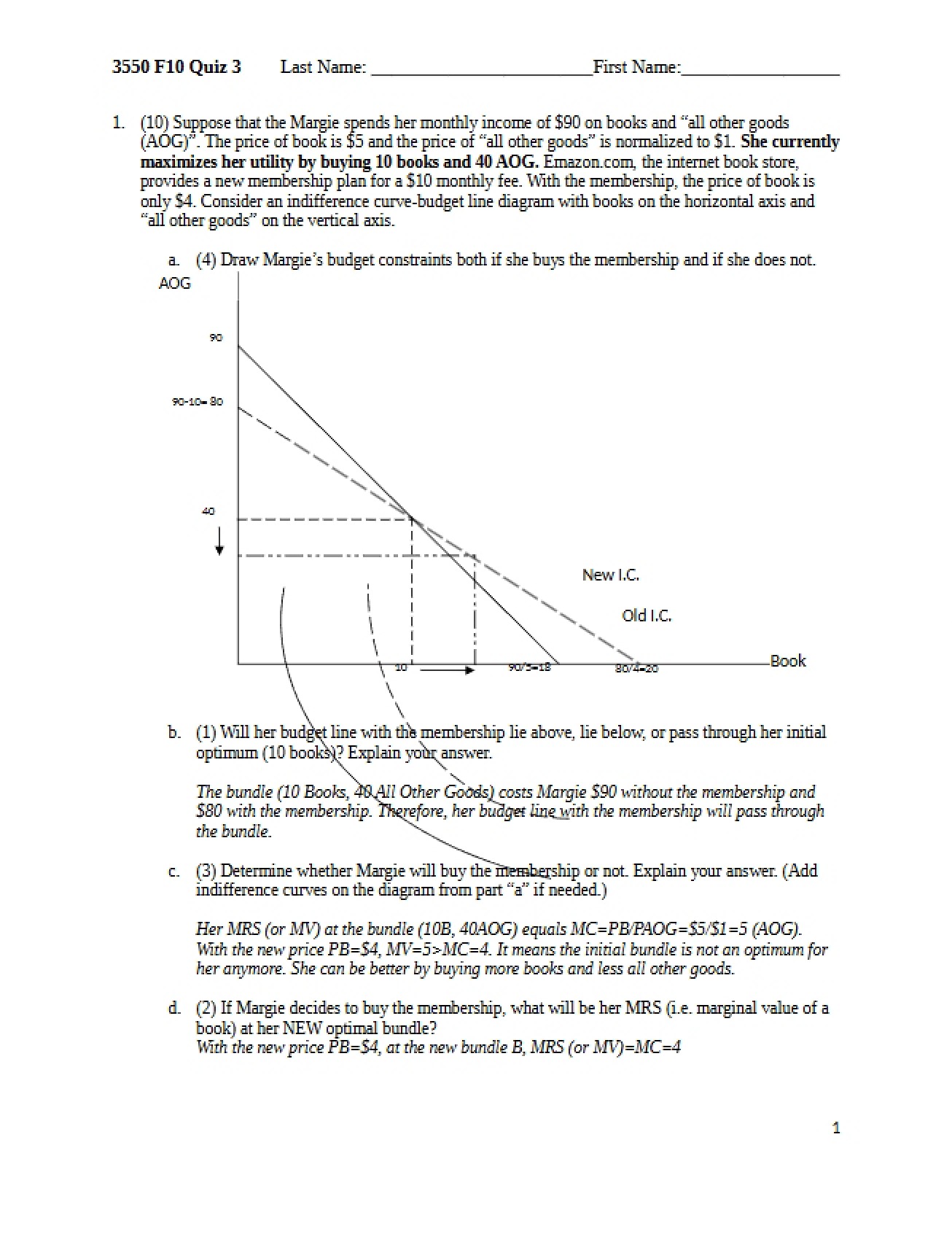 Microeconomics Quiz 3