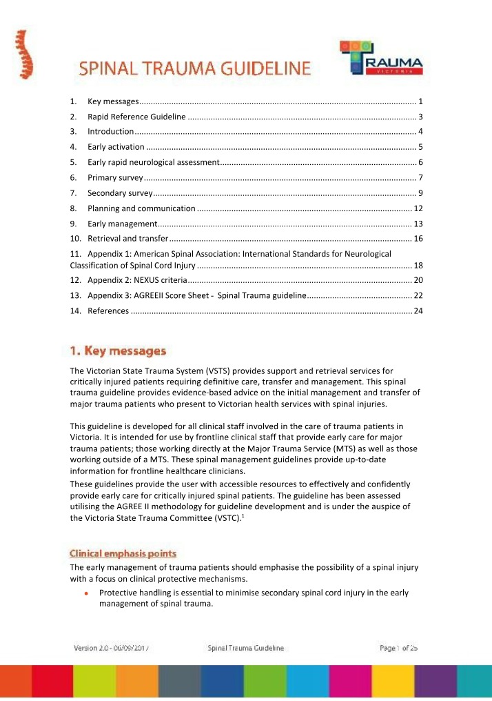 Management Guidelines for Critically Injured Spinal Trauma