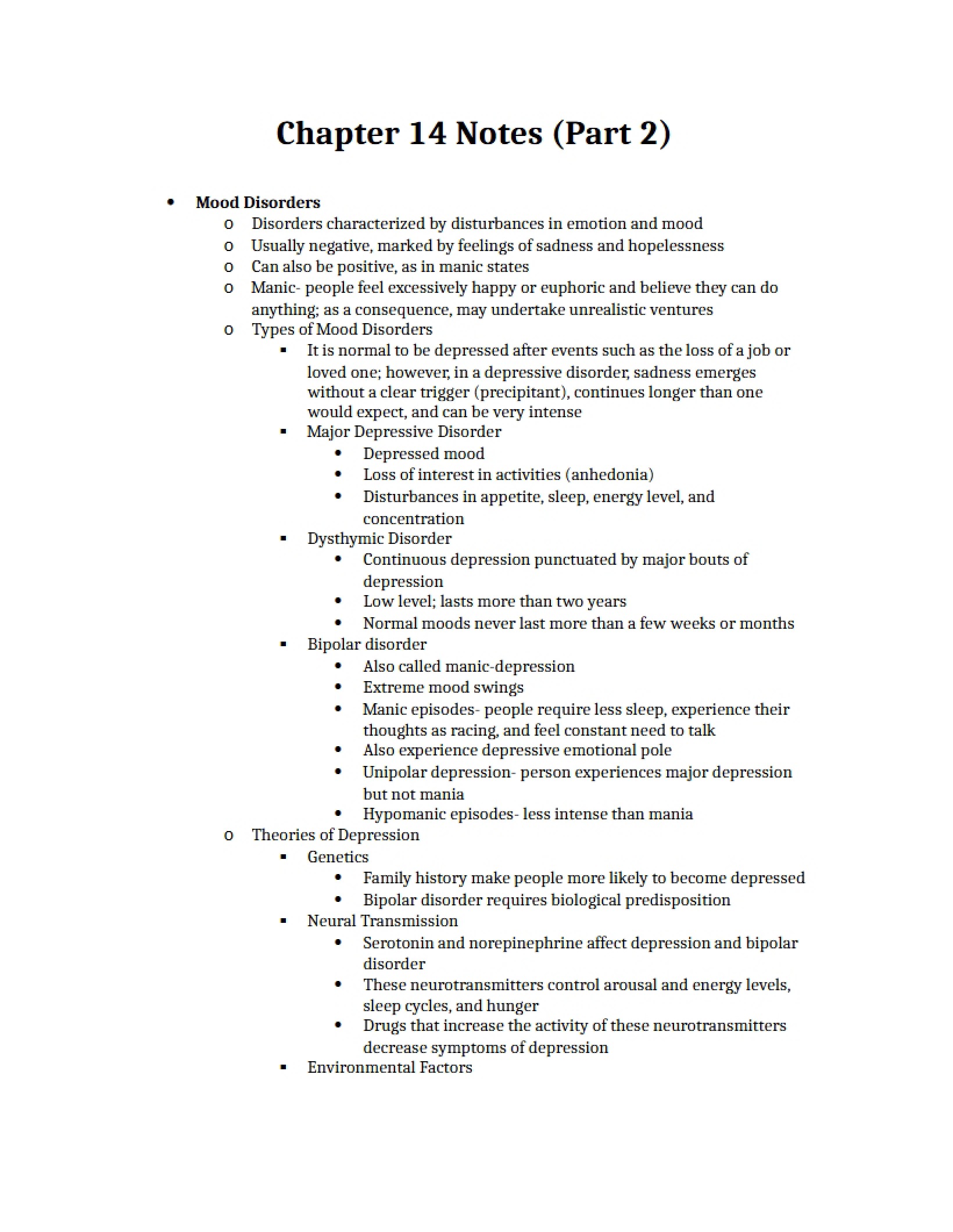 Part Two of Chapter 14 Notes