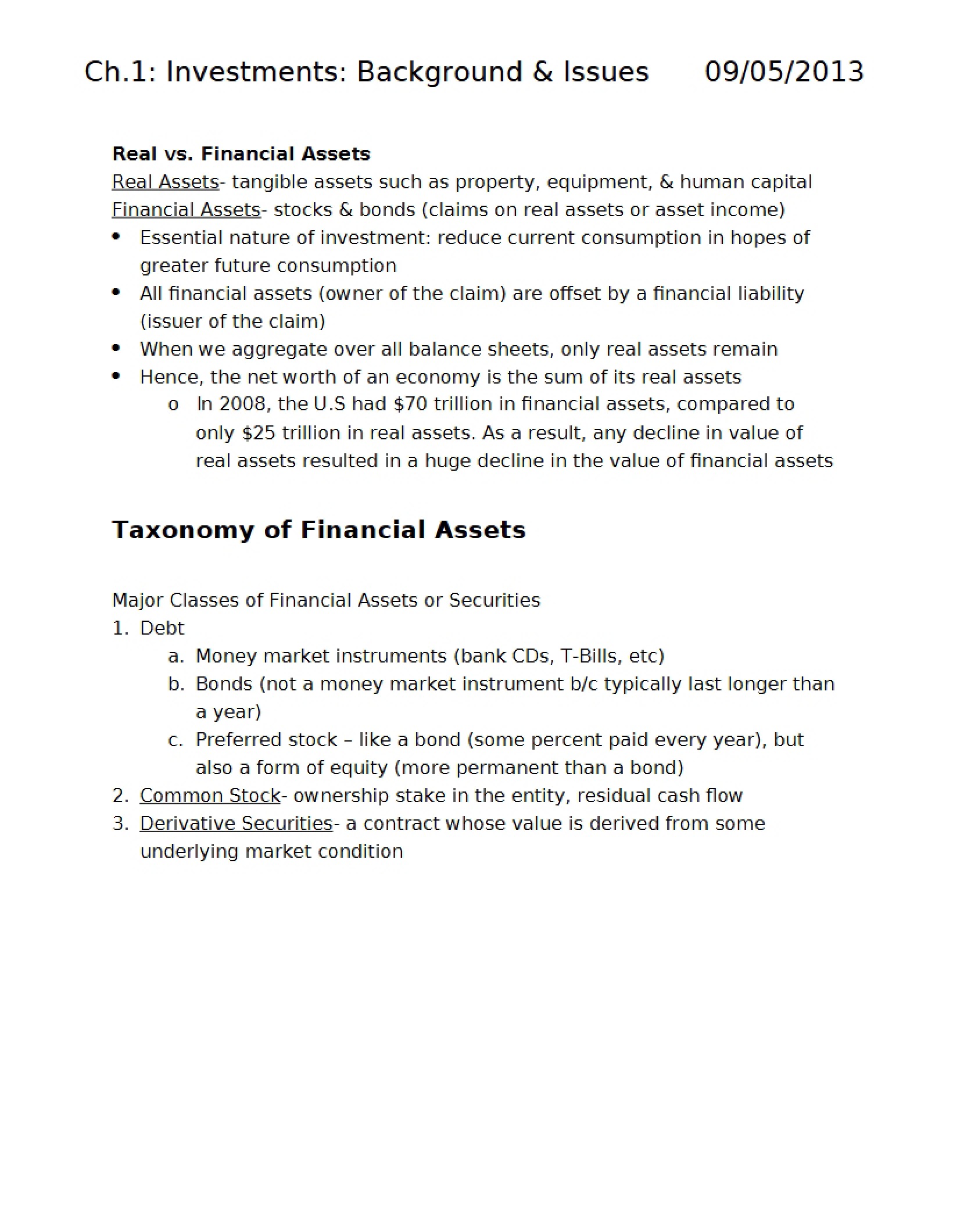 Background and Issues in Investments Chapter 1
