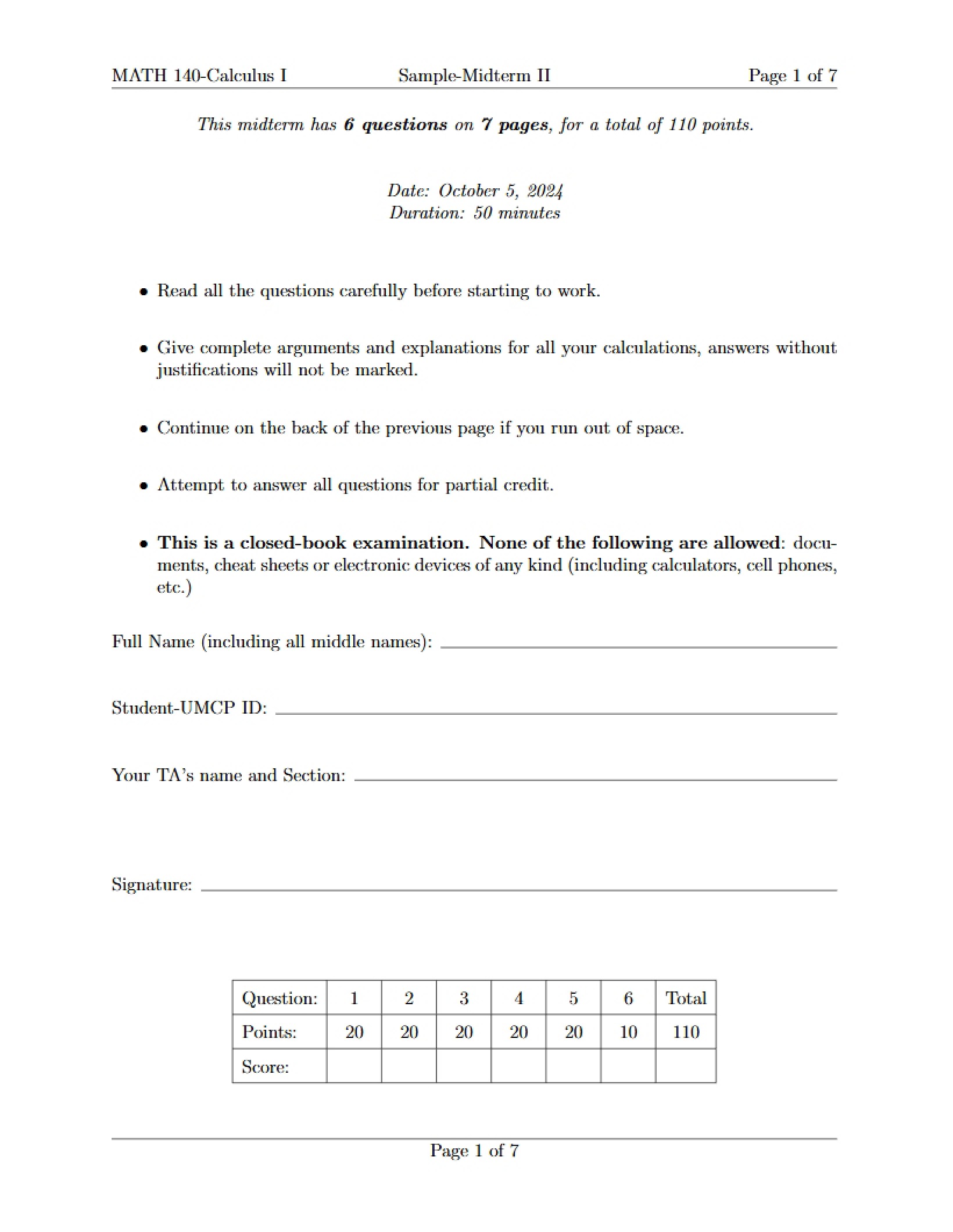 Sample for Second Midterm