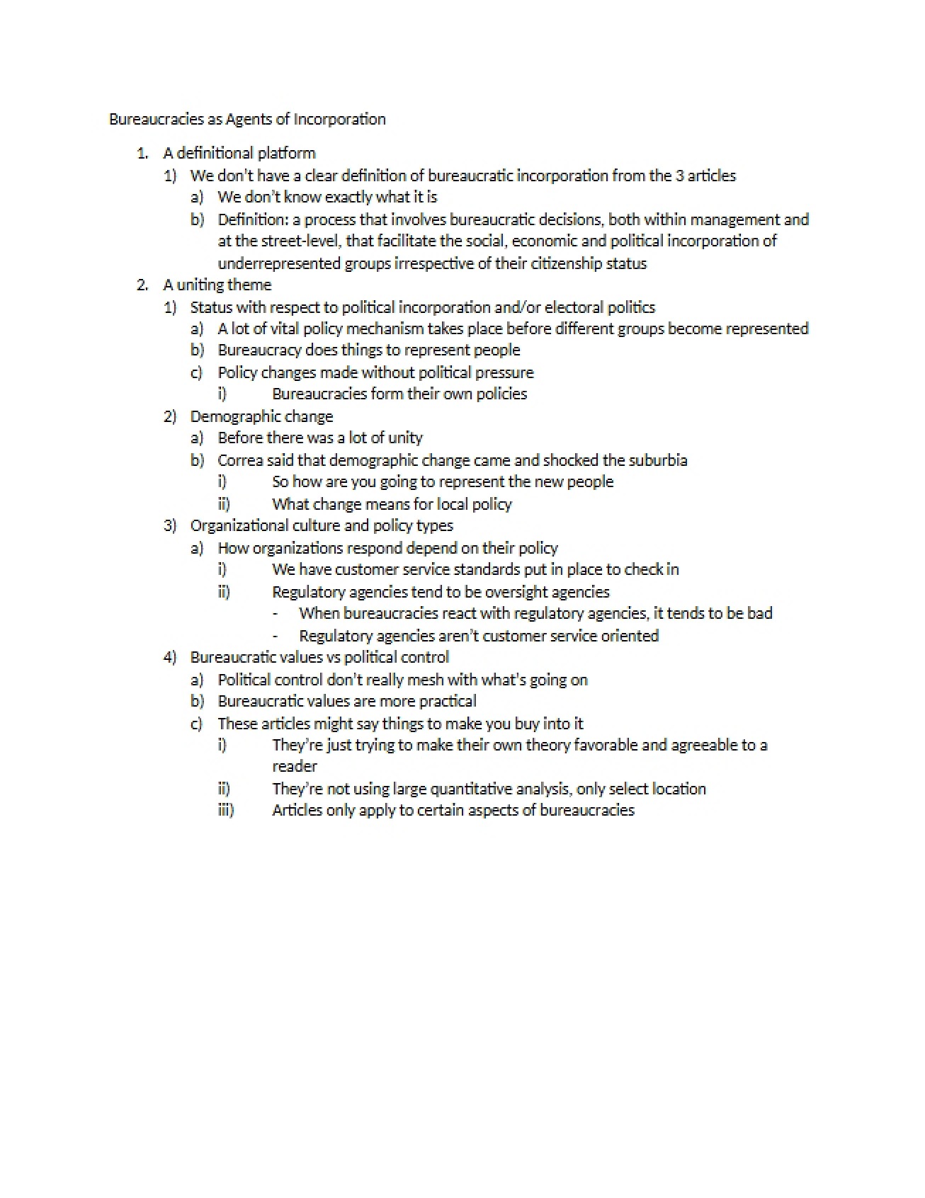 Bureaucracies as Agents of Incorporation