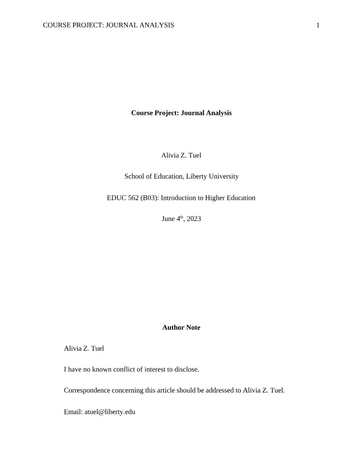 Journal Analysis for Course Project