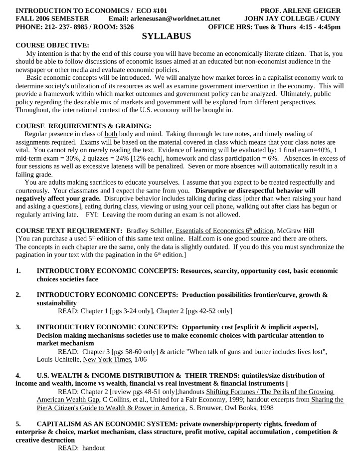 ECO 101 Syllabus