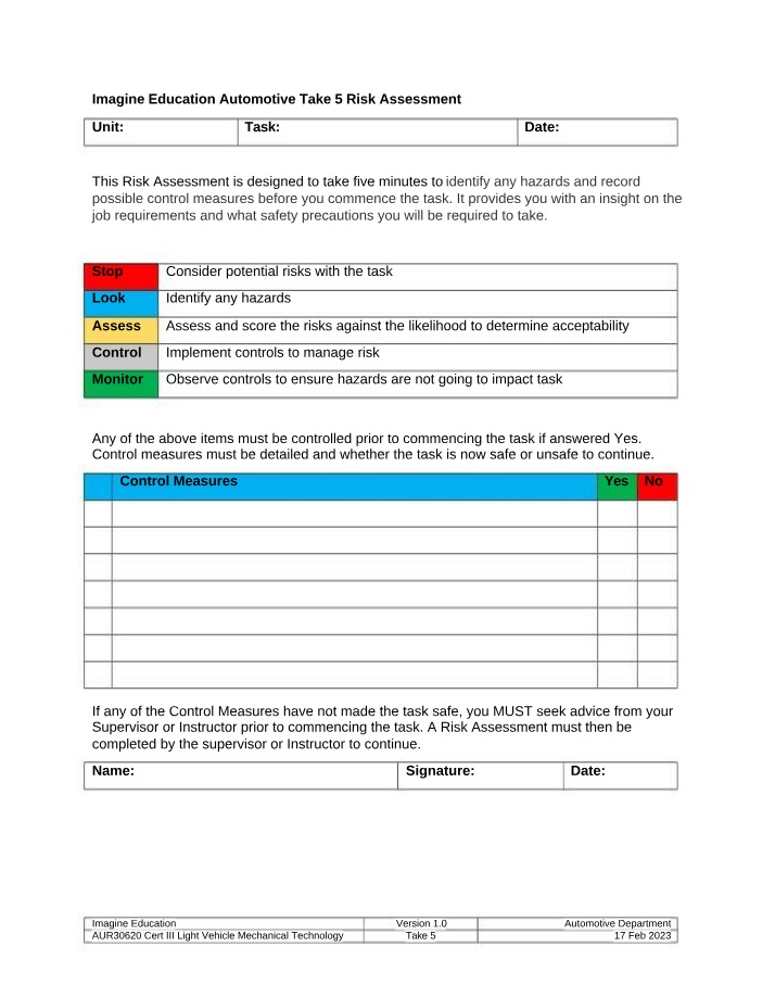 Automotive Risk Assessment - Take 5