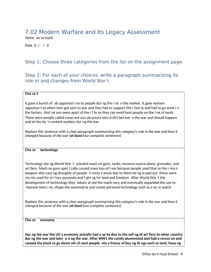 7.02 Modern Warfare Legacy Assessment Set Two