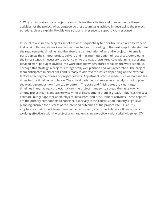 Why Defining and Sequencing Project Activities is Crucial