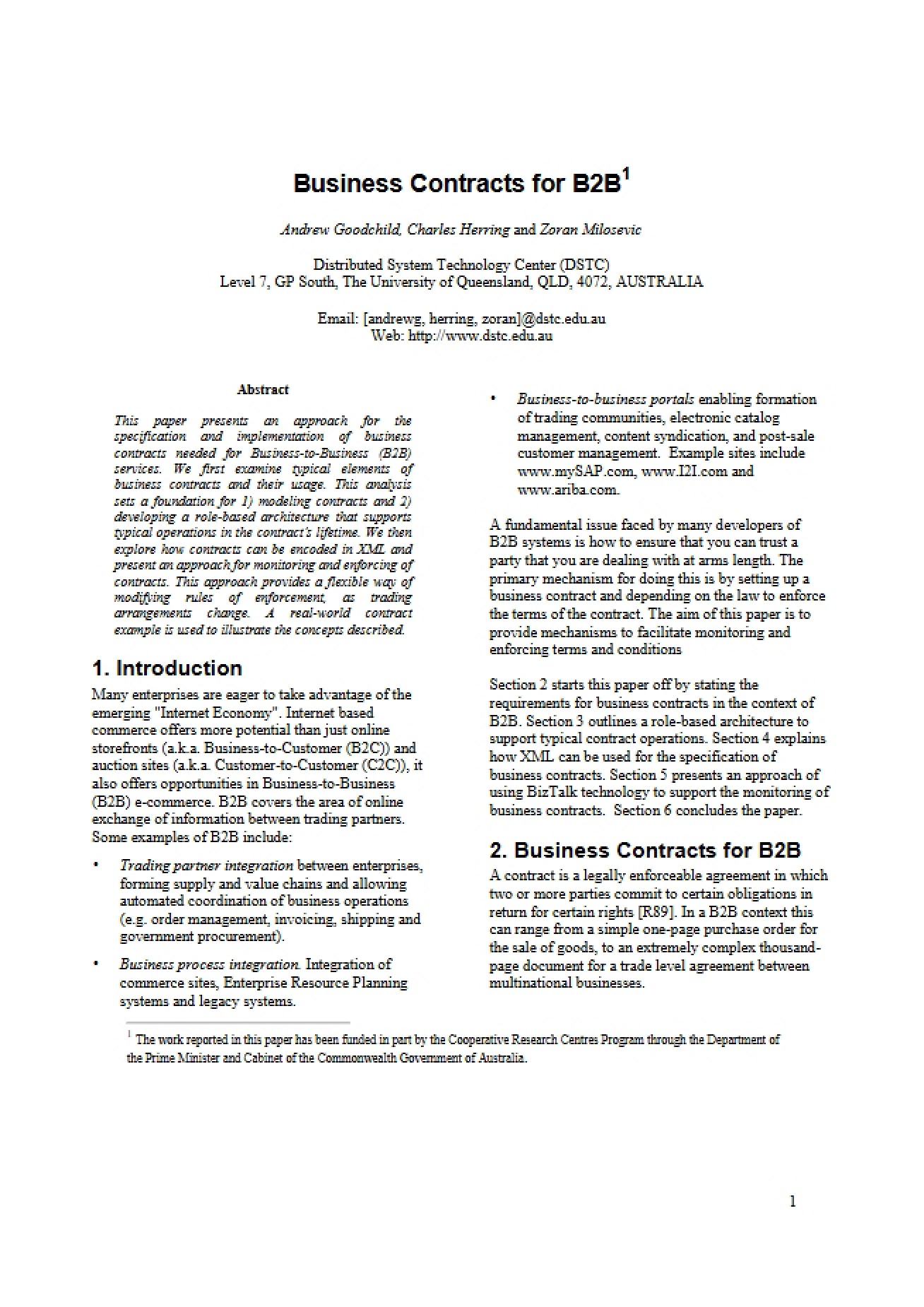Examination of Business Contracts for Business-to-Business Transactions