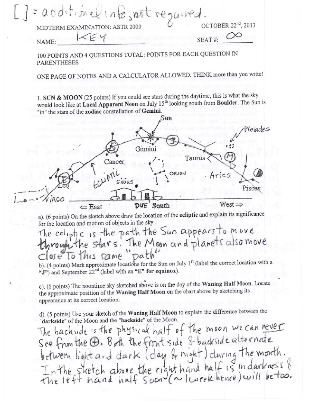 Answer Key for the Practice Midterm (Fall 2013)