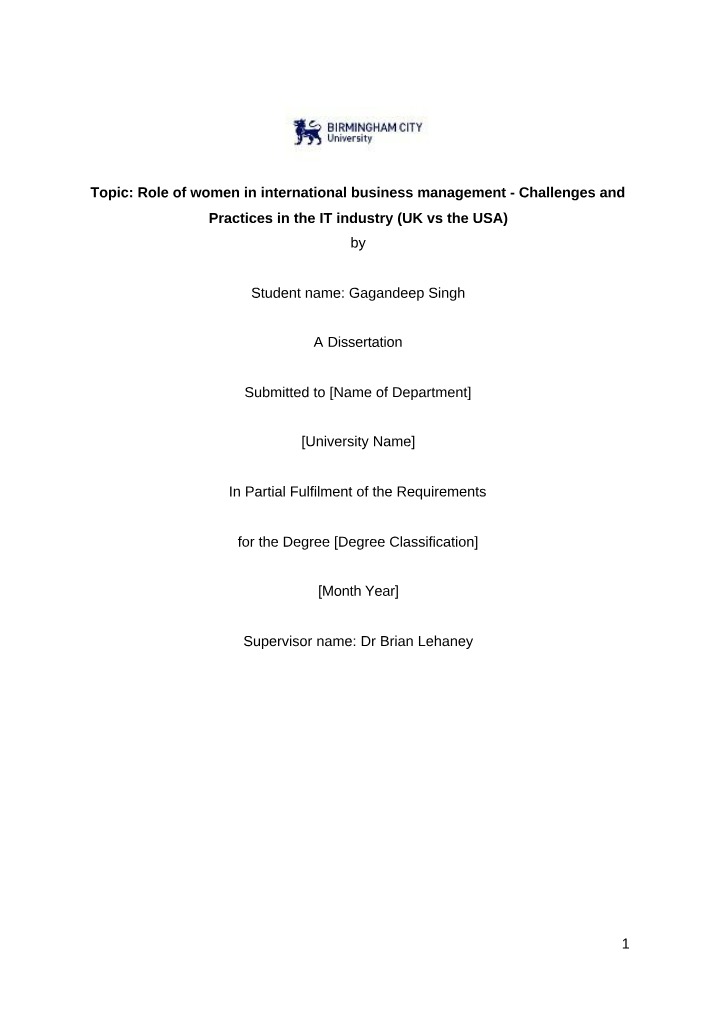 Women in International Business Management - Challenges and Practices (UK vs USA)