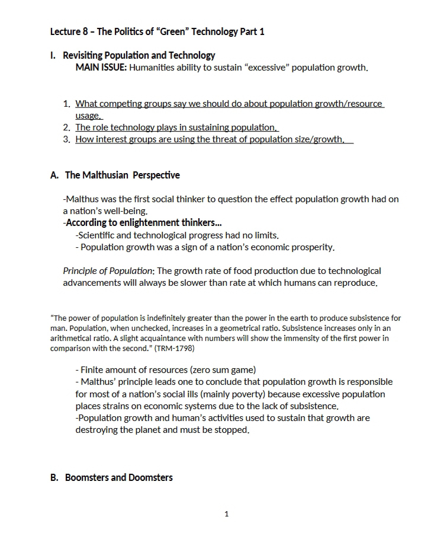 Green Technology Politics Lecture 8 (Part I)
