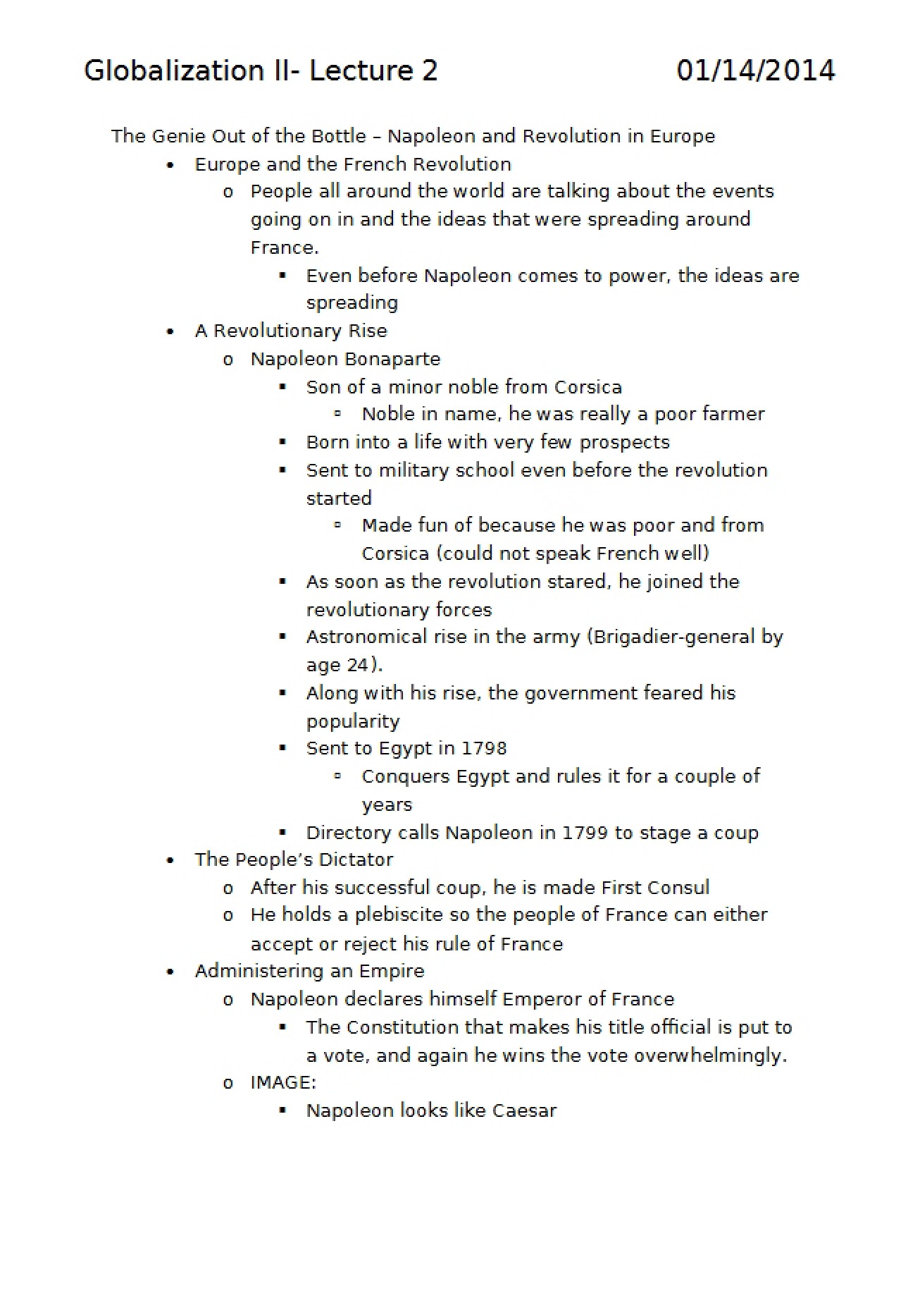 Second Lecture Notes on Globalization