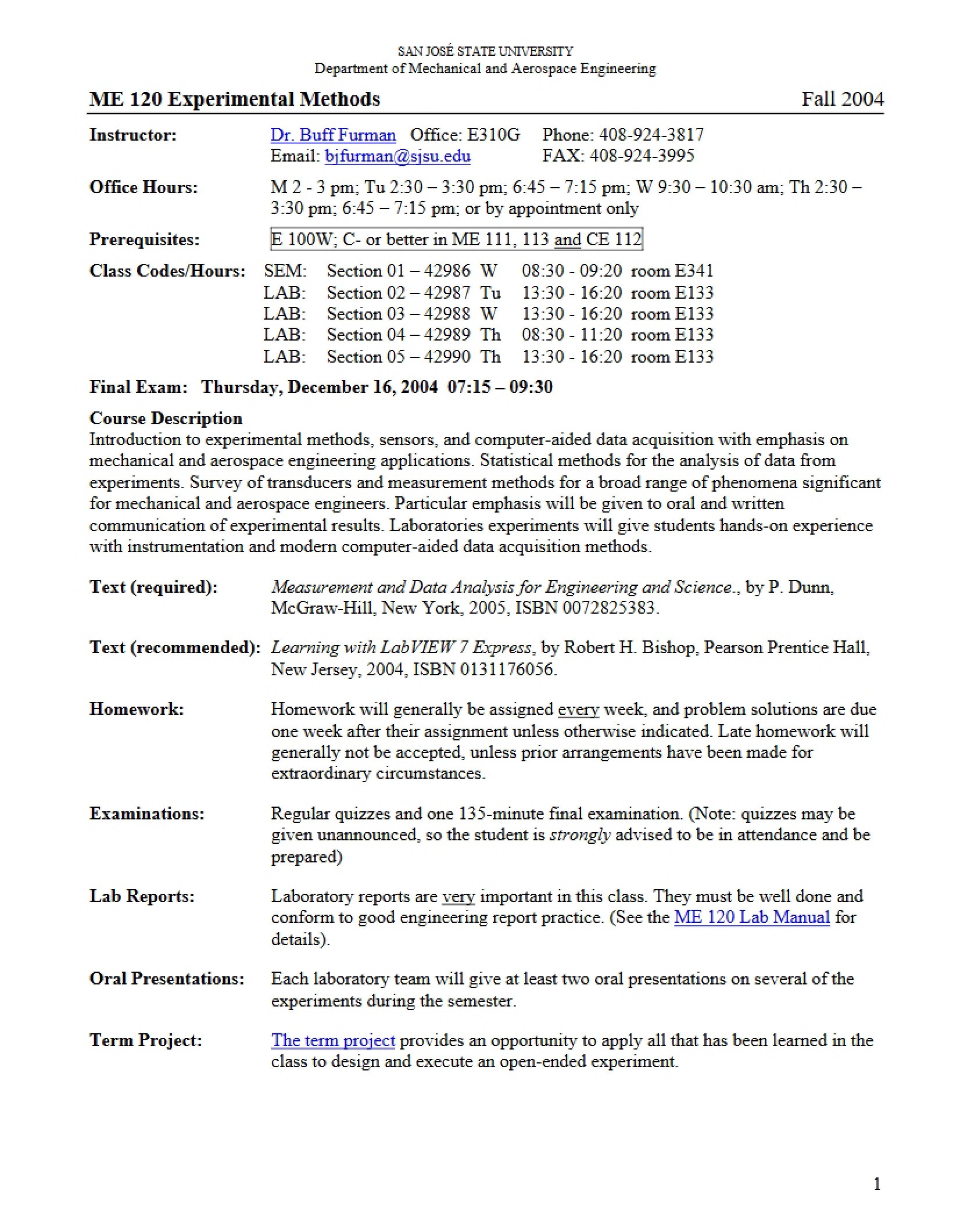 Experimental Methods Syllabus