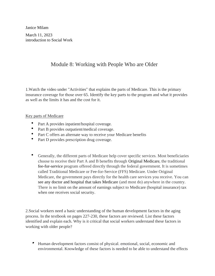 Working with Older People - Module 8