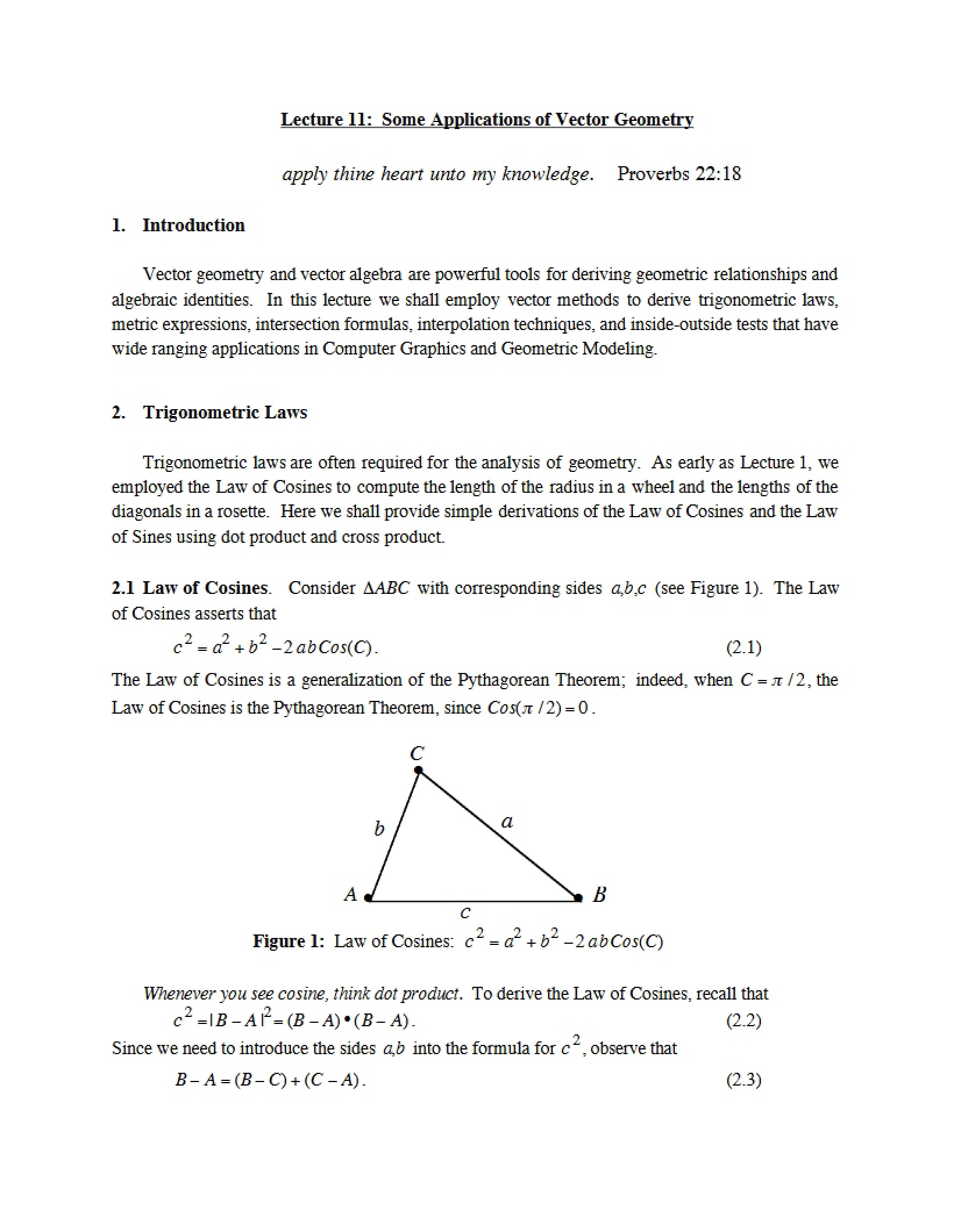 Vector Geometry Applications - COMP 360