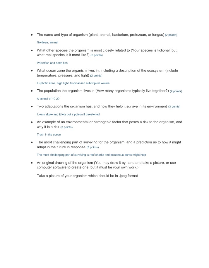Assignment on Goldeen Adaptations and Risks