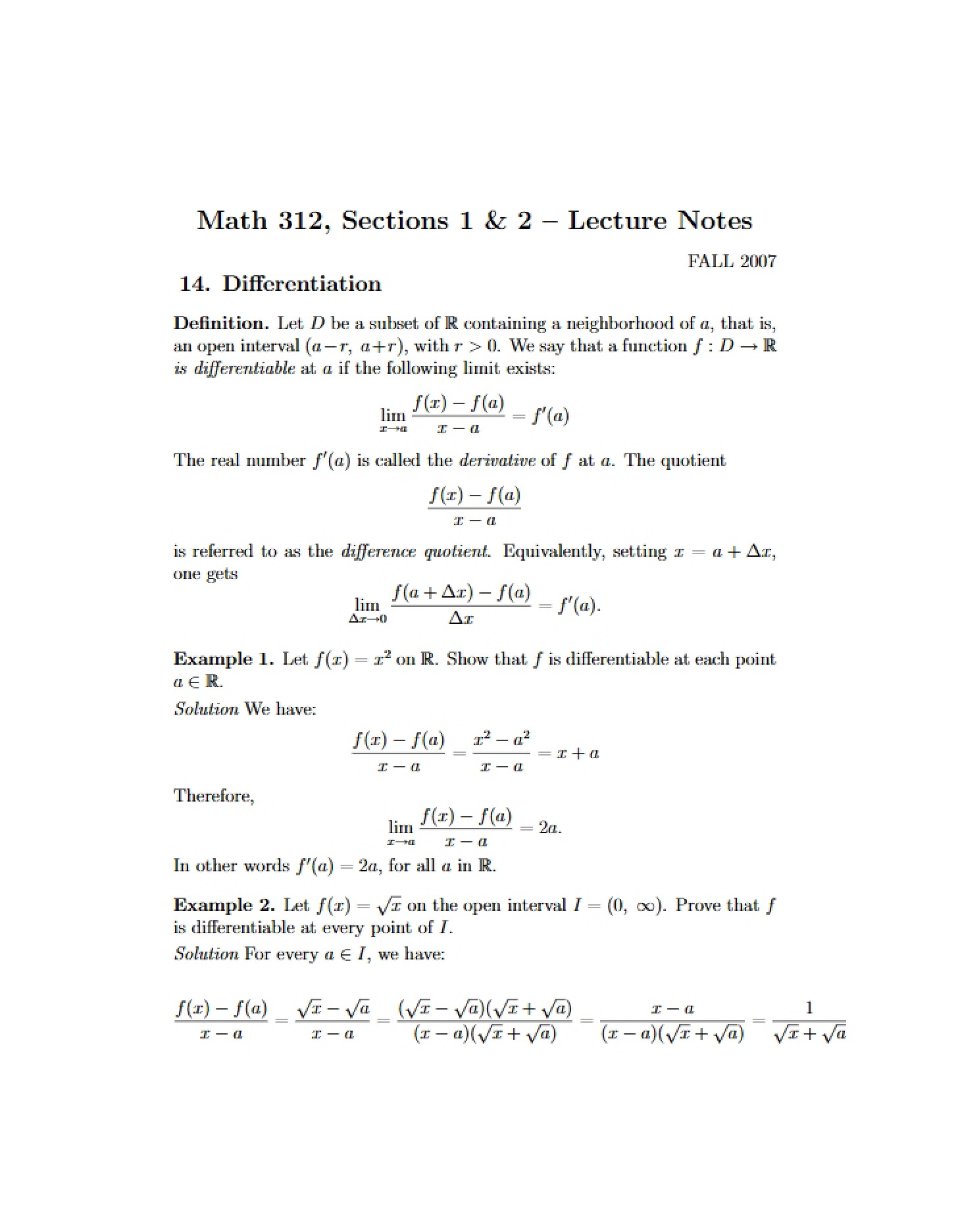 Derivatives and Differentiation
