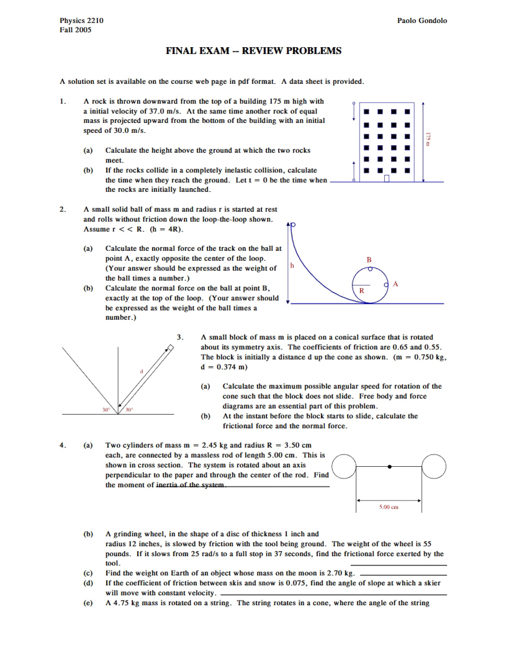 Review Problems for Final Exam