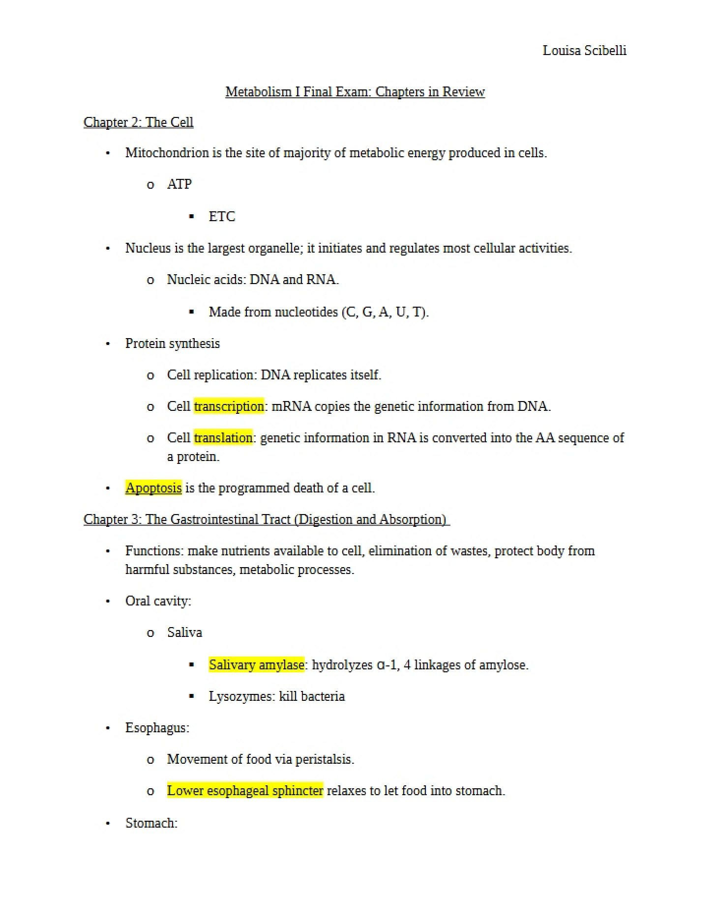 Final Recap of Metabolism I Chapters