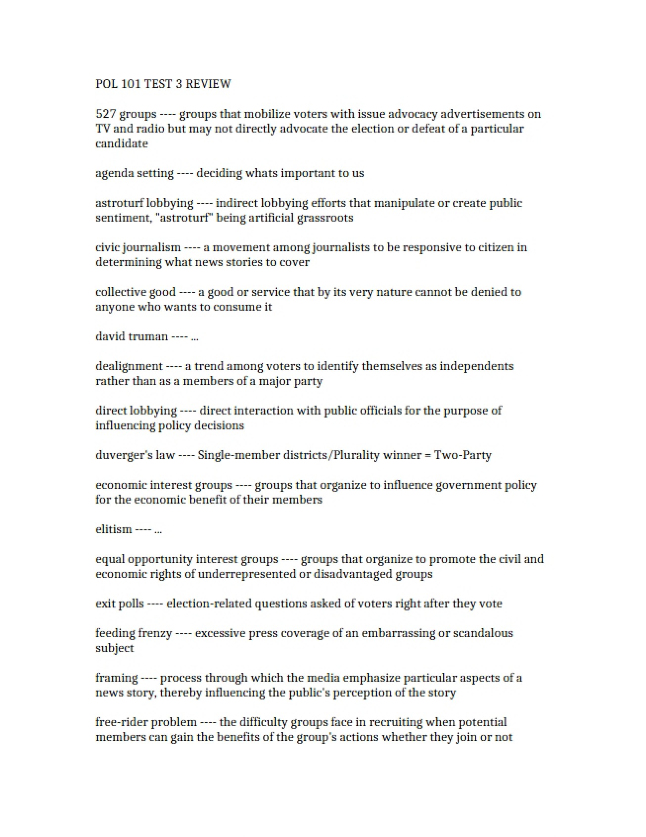 Political Science Test 3 Review