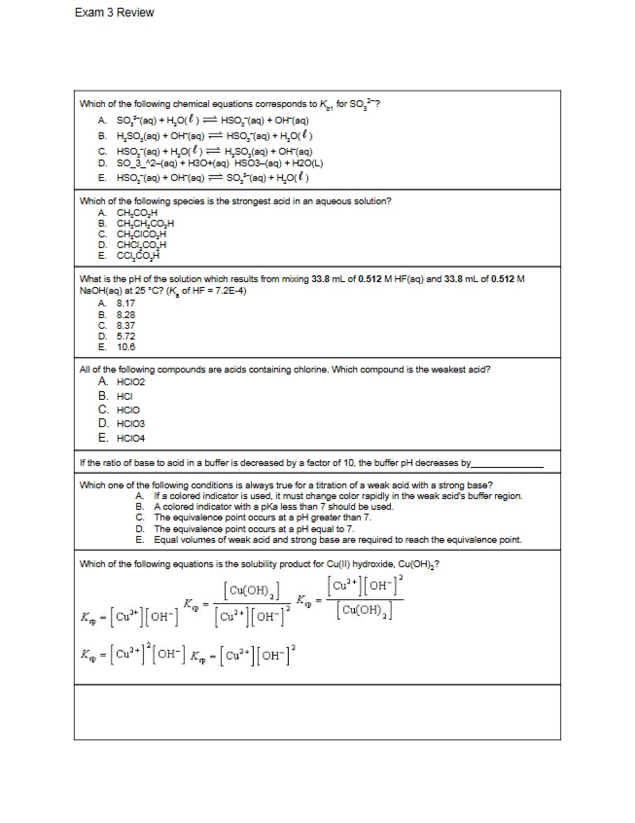 Review for Third Exam Chem 112
