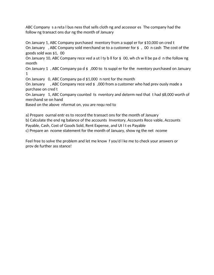 Recording of January Transactions