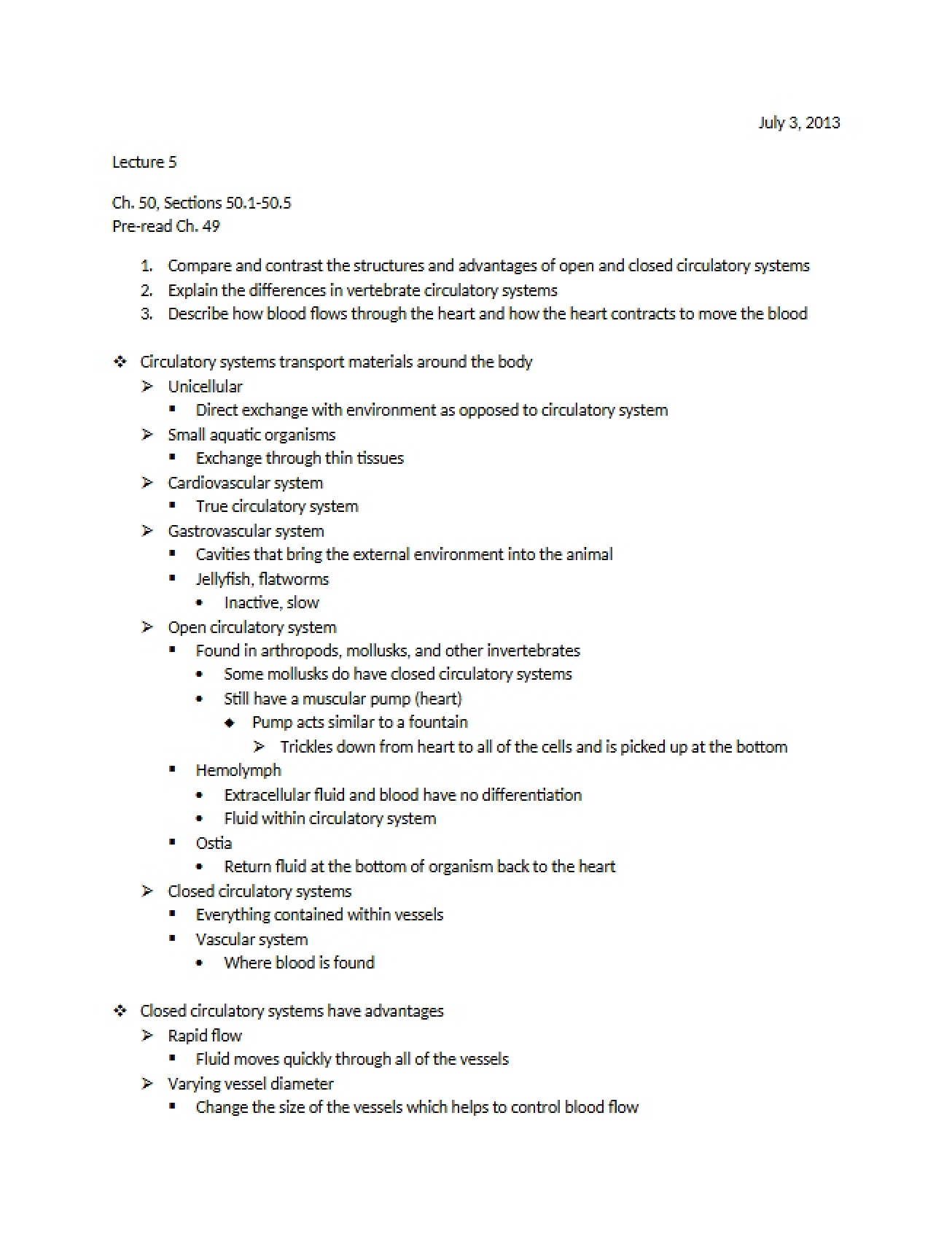 Notes from Biological Sciences II Lectures
