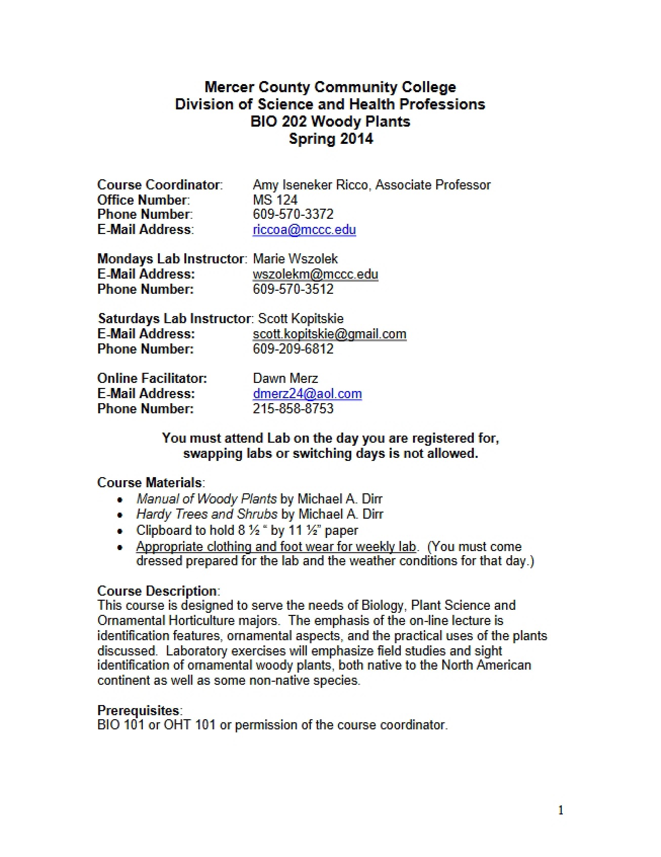 Woody Plants Syllabus