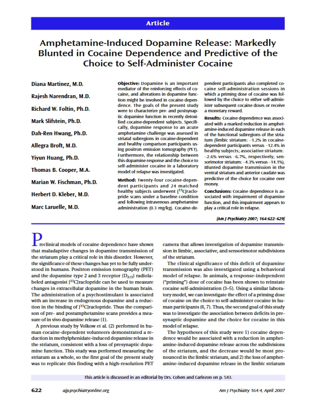 Dopamine Release Induced by Amphetamine