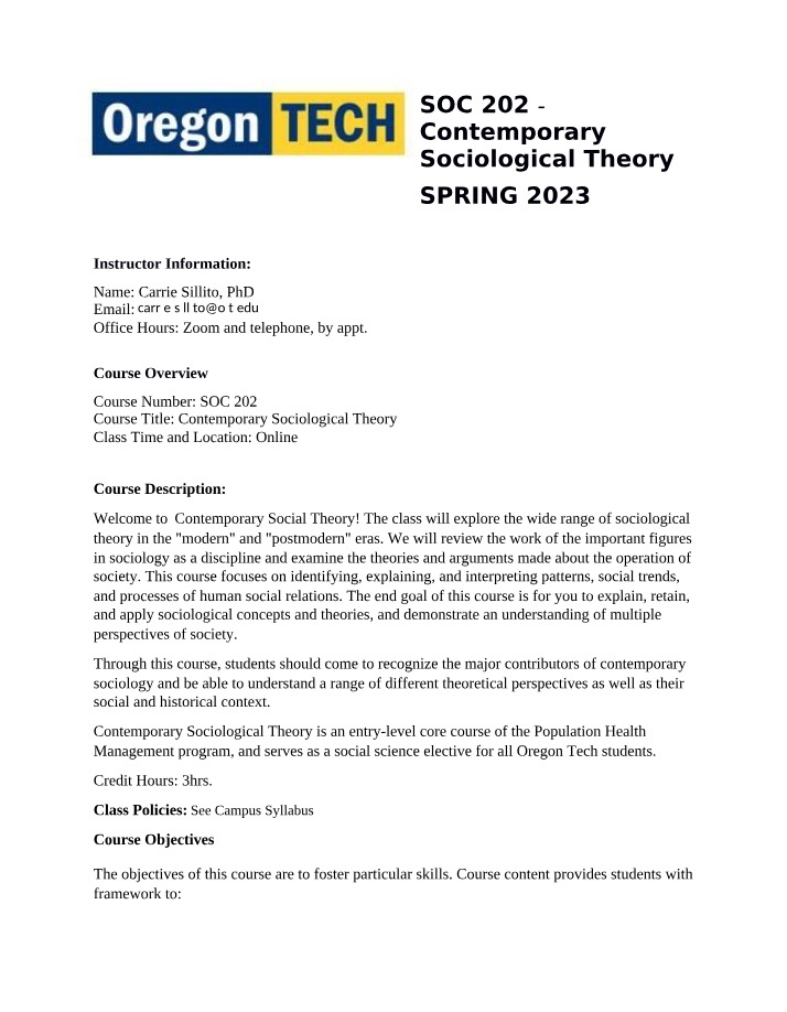 SOC 202 Syllabus - Spring 2023