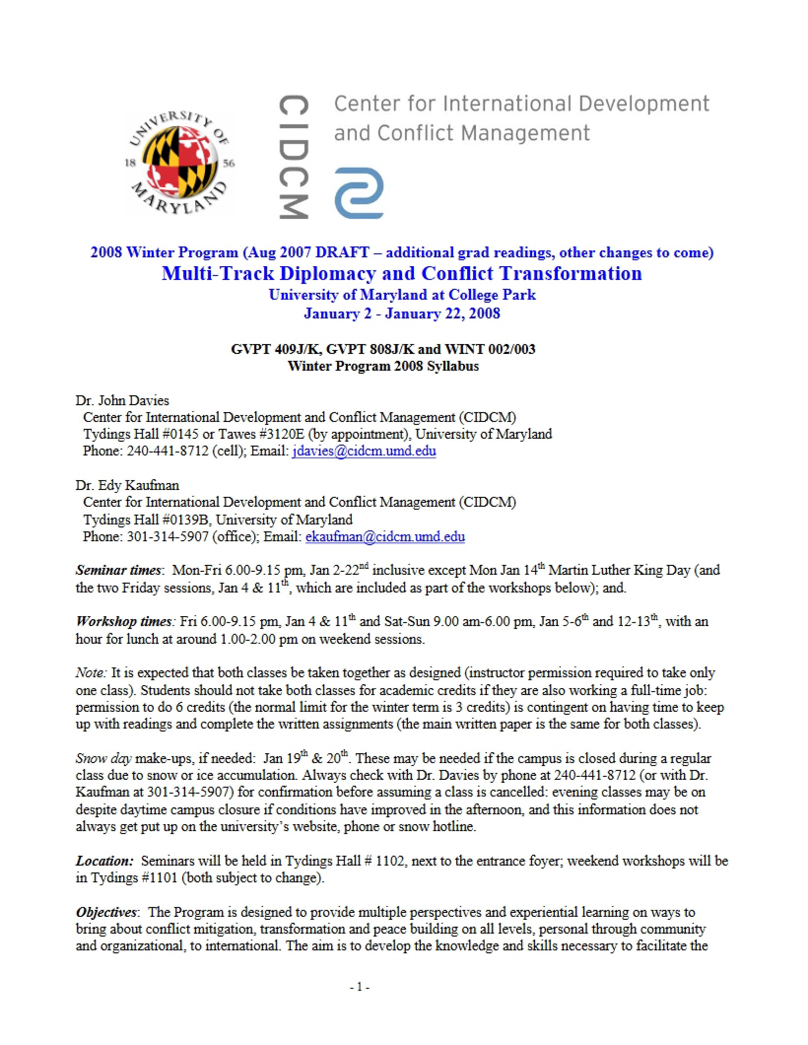 Multi-Track Diplomacy Syllabus