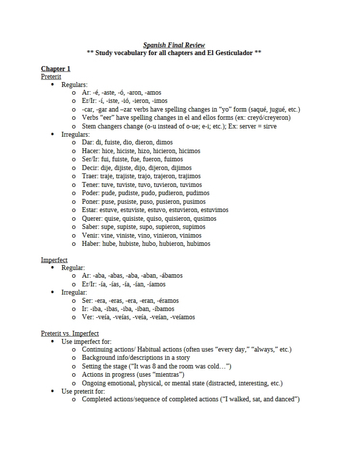 Spanish Final Exam Review