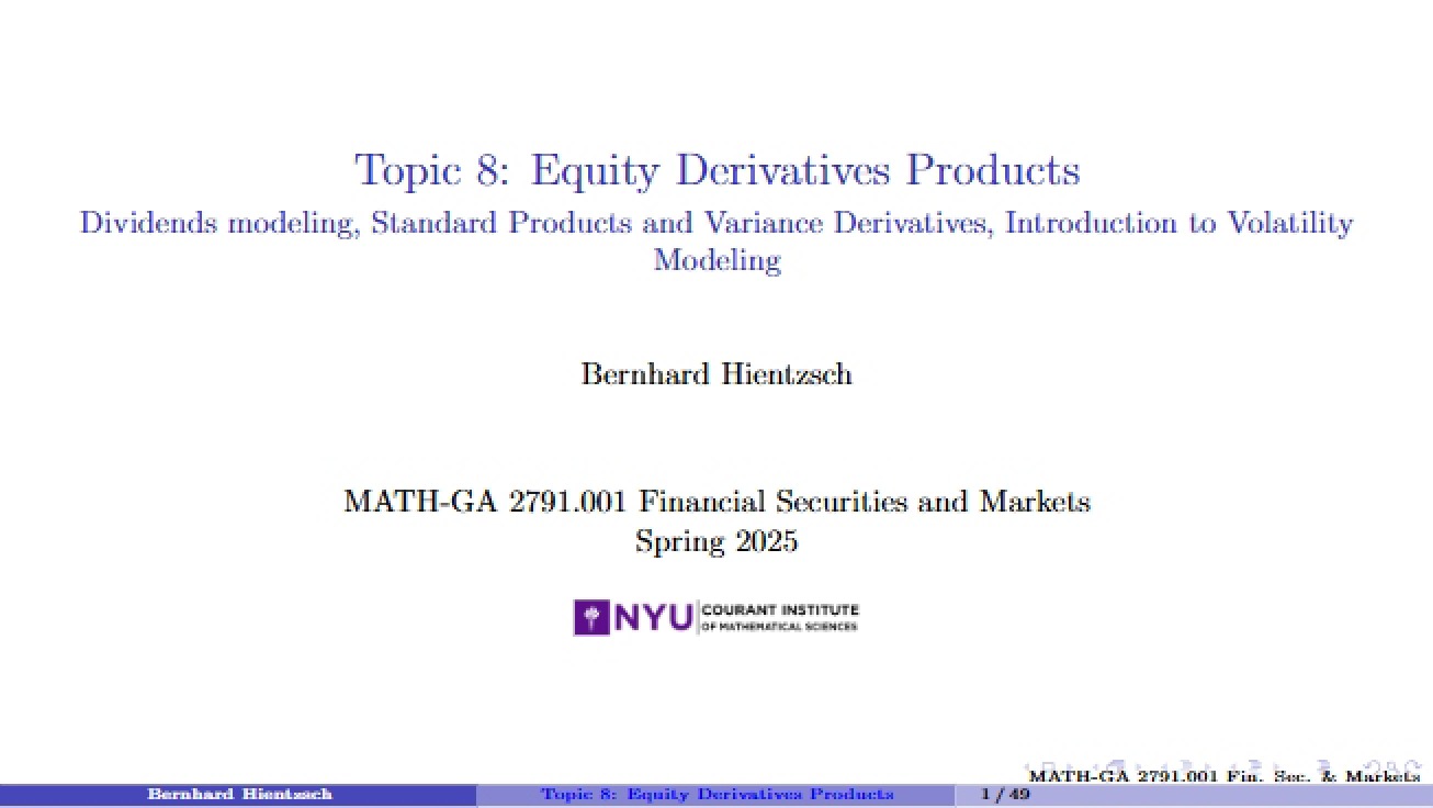 Topic Eight Products of Equity Derivatives