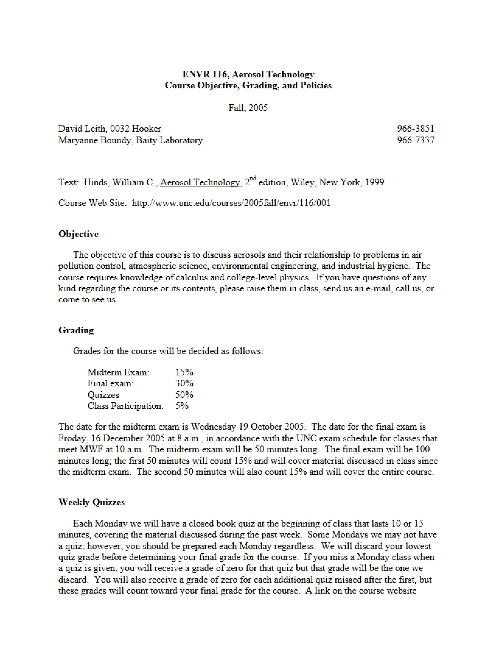 Aerosol Science Course Outline