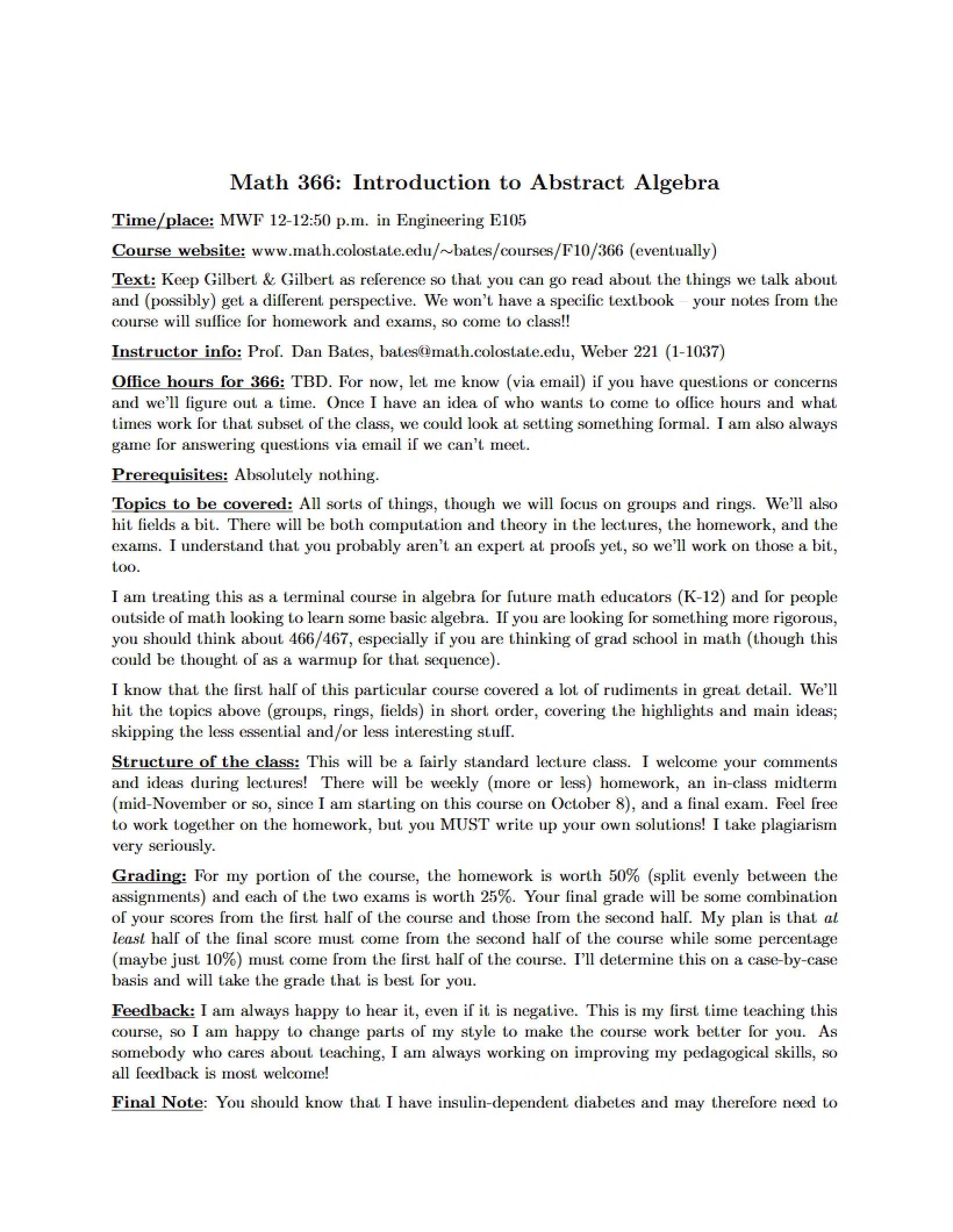 Abstract Algebra Syllabus