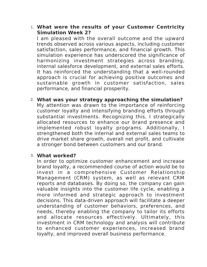 Week 2 Analysis - Customer Centricity Simulation