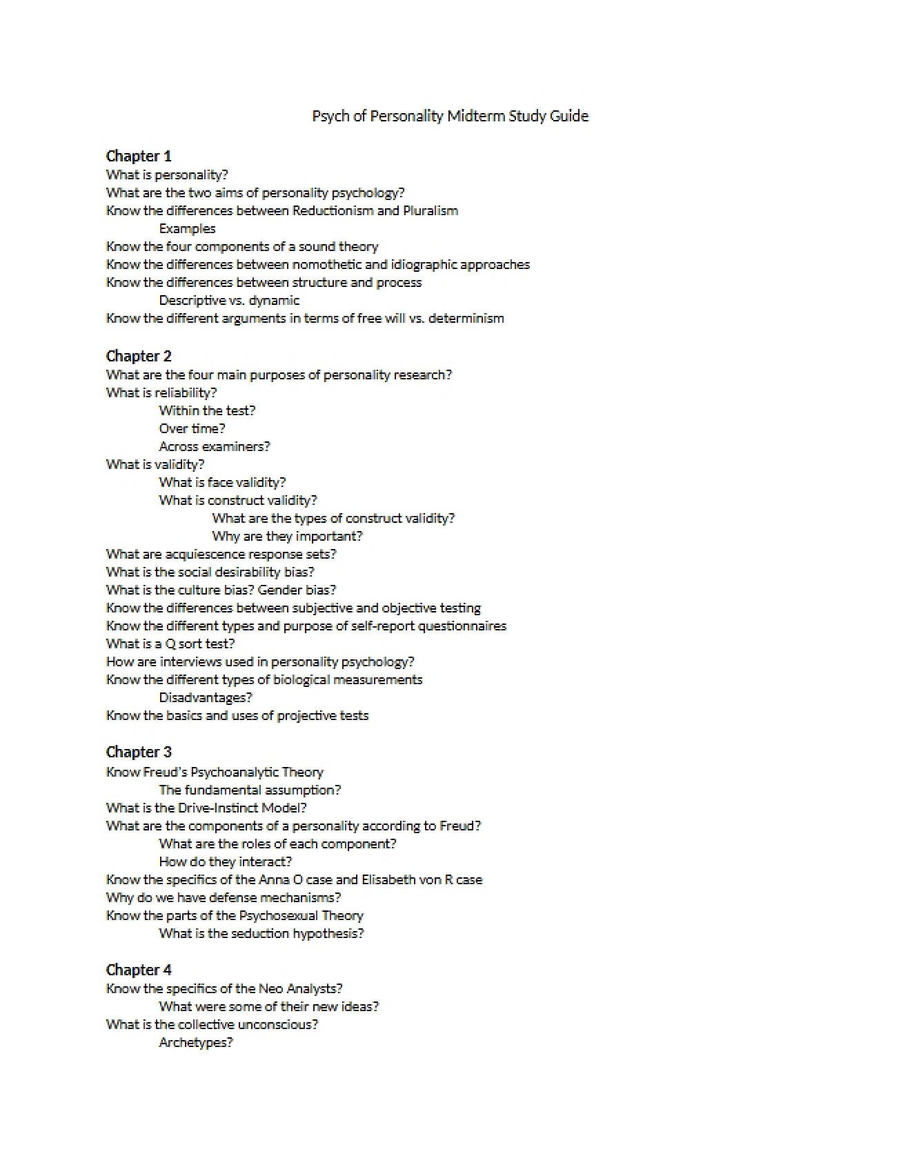 Psychology of Personality Midterm Guide