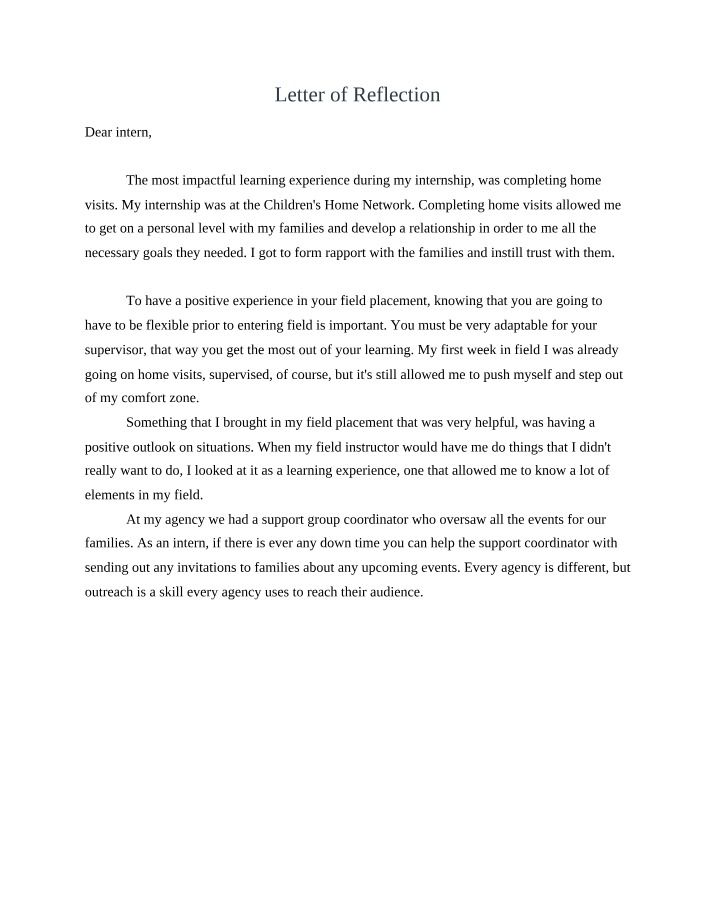 Reflection Letter