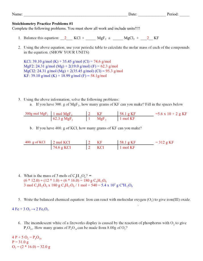 Stoichiometry Practice Problems - Balancing Equations