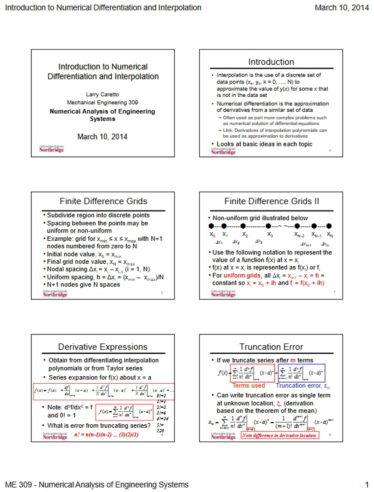 Numerical Interpolation and Differentiation Intro