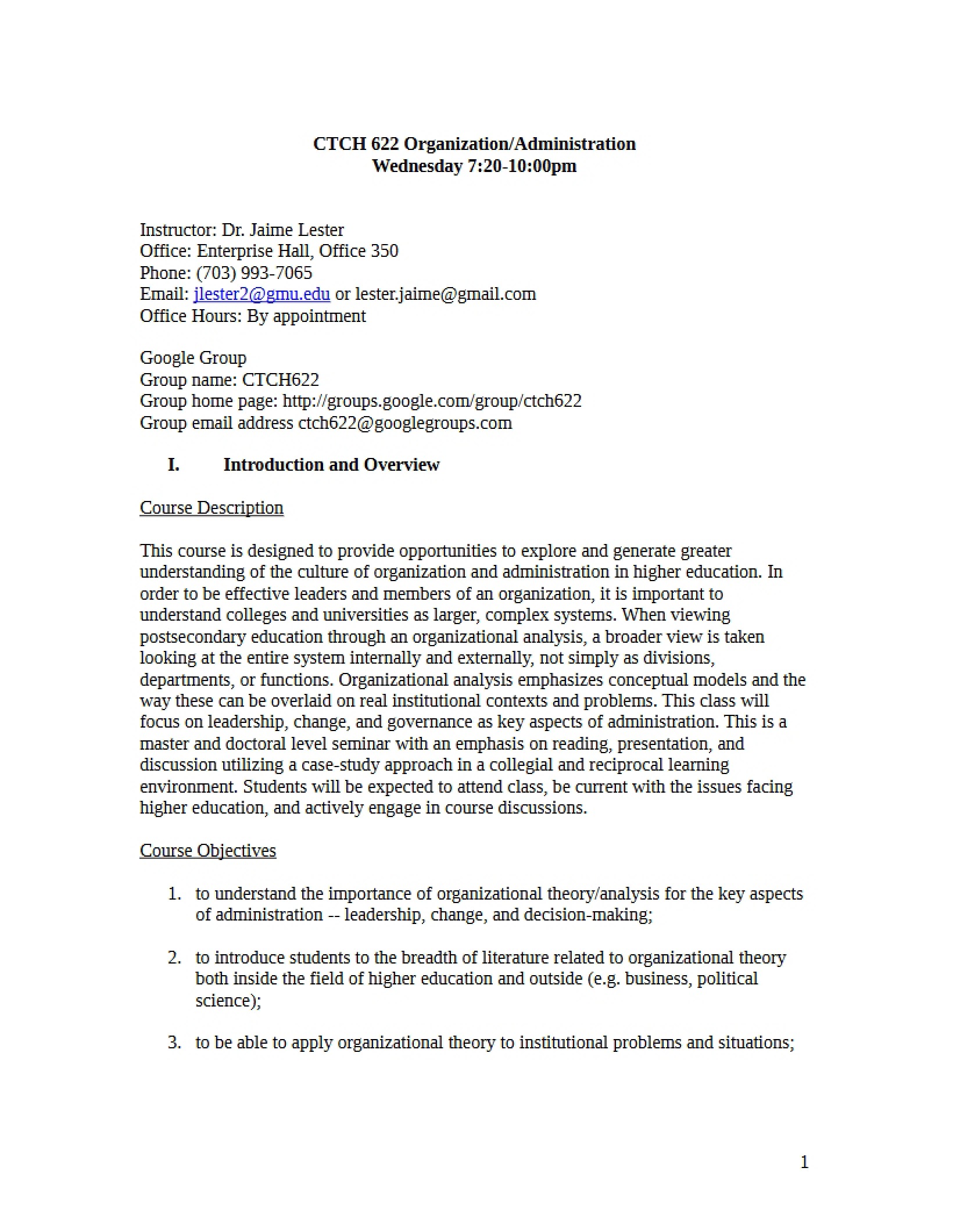 Higher Ed Admin and Org Syllabus