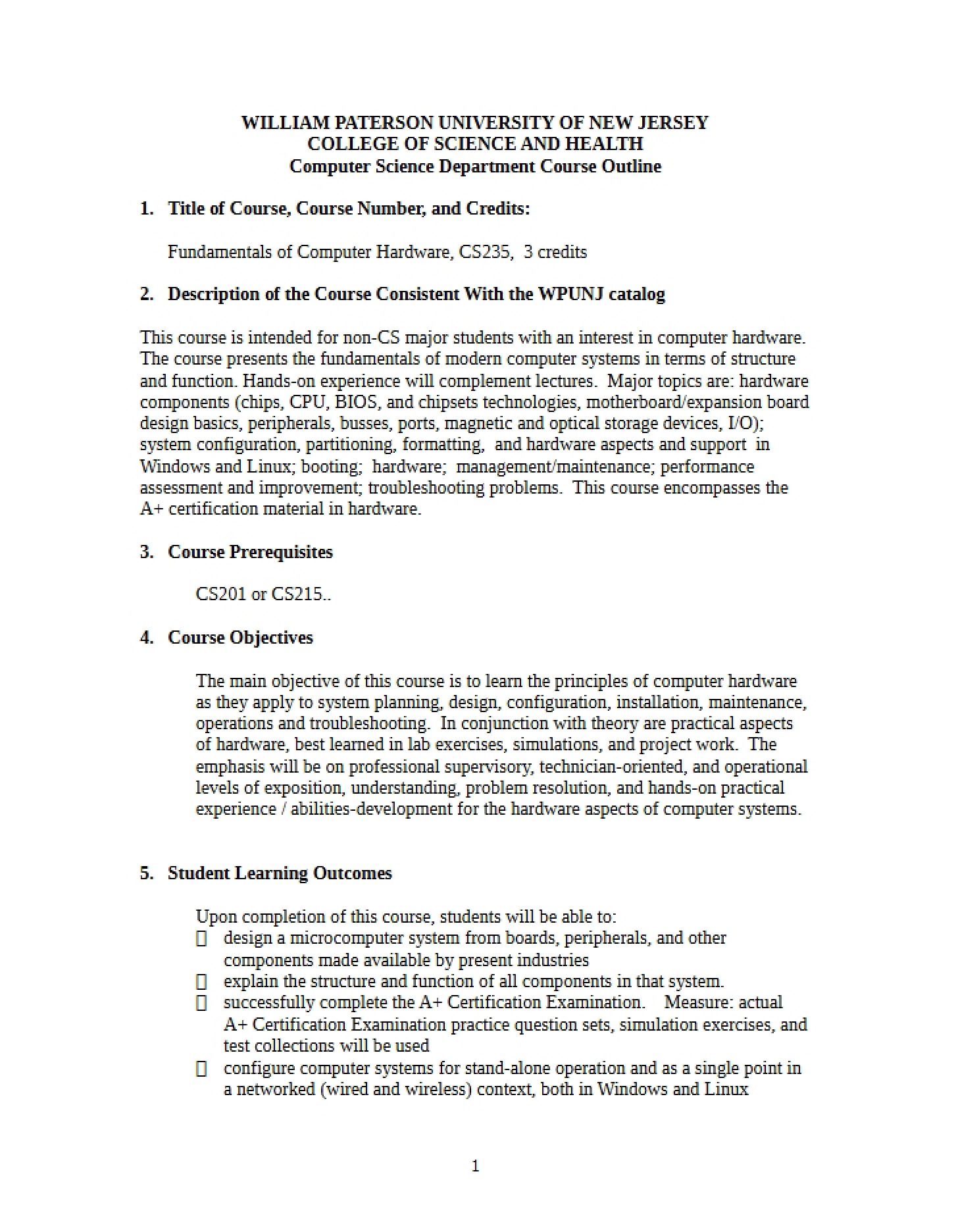 Outline for CS 2350