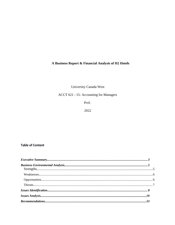 H2 Hotels - Financial Analysis
