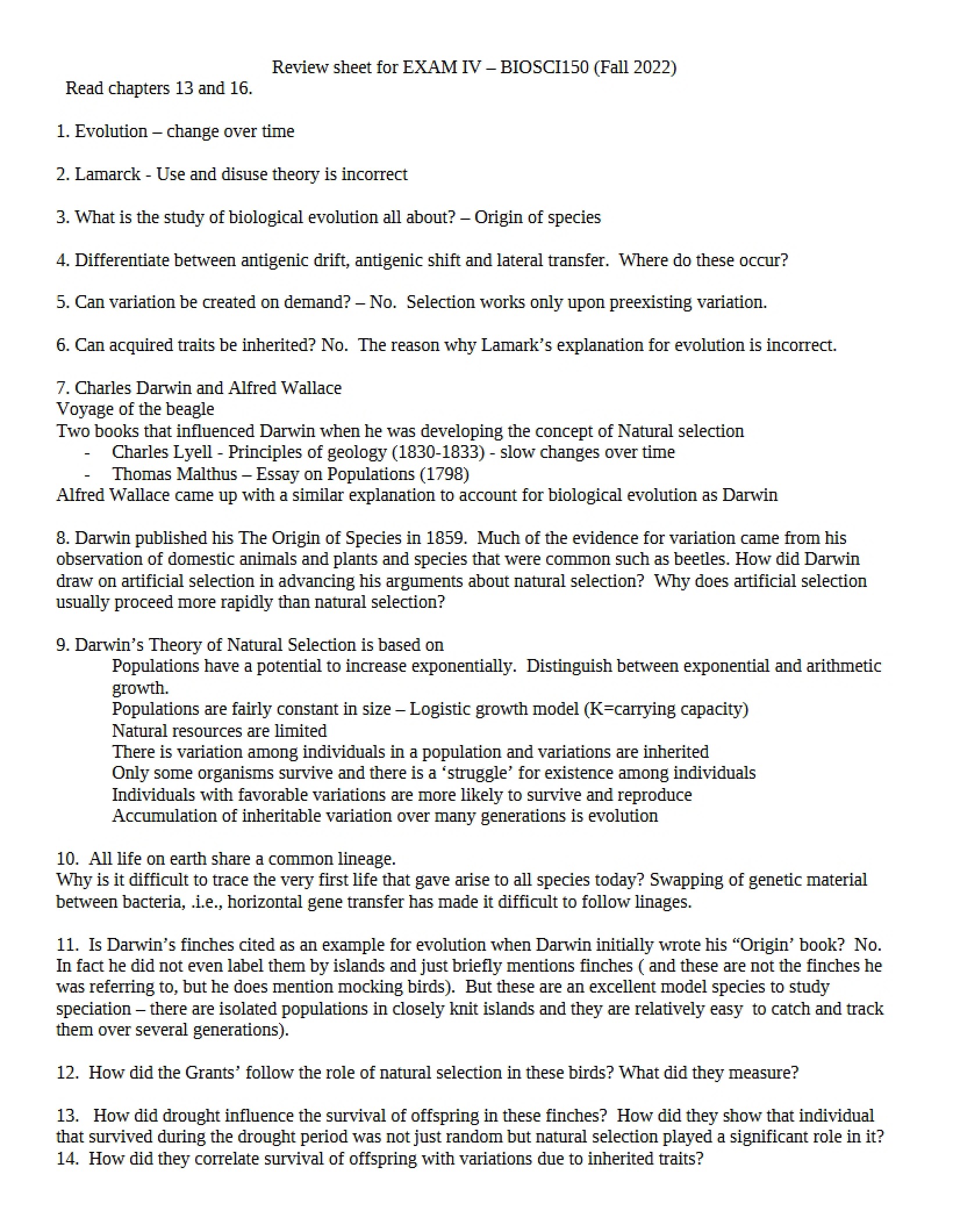 Review Sheet for Fourth Exam